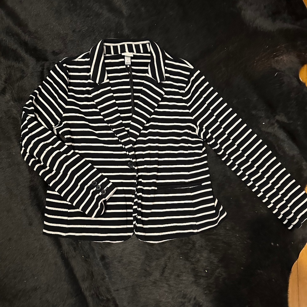 Like New- Black and White Striped Blazer